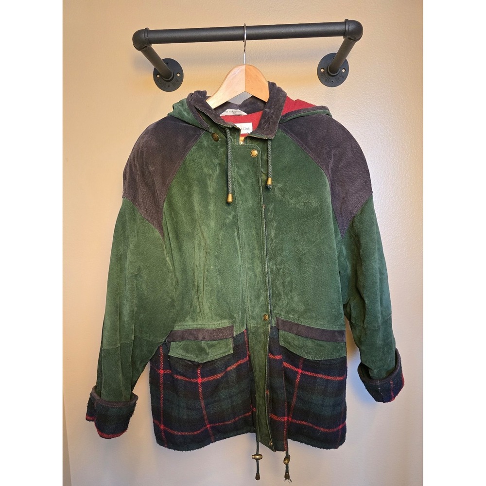 Vintage Paris Sport Club leather color block coat women's size medium